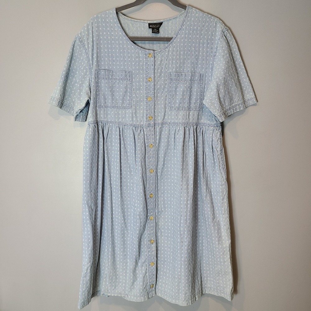VTG Granola Girl Blue Midi Shirt Dress Boho Cottage Fairy Chambray 90s Sz 16W